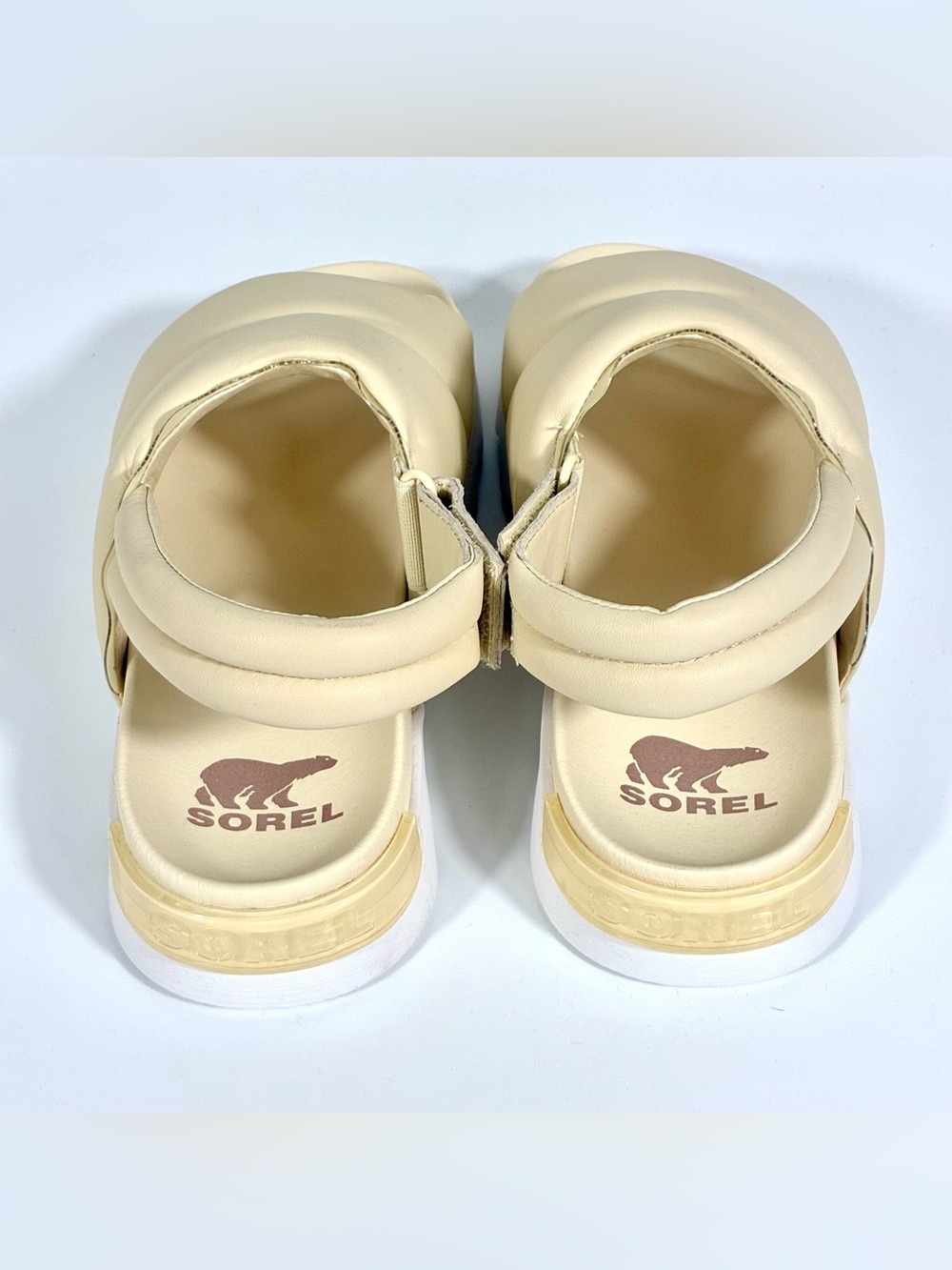 Sorel Viibe Slingback Sandals Size 10 Ivory Cream Puffy Leather New Comfort - Picture 12 of 17